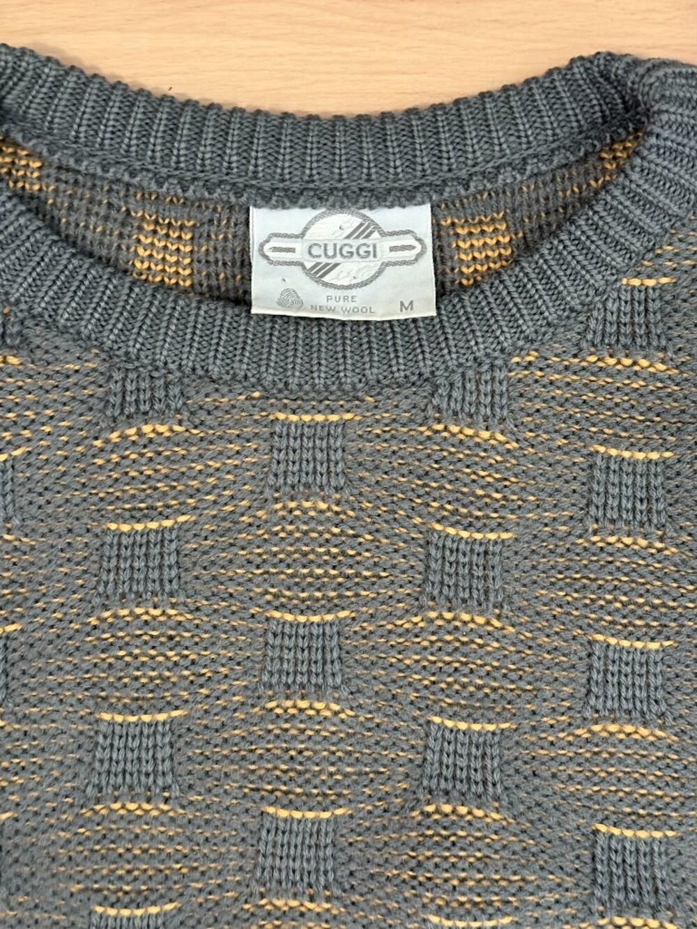 VTG CUGGI Australia Pure New Wool Sweater Medium Pre-COOGI Grey Yellow